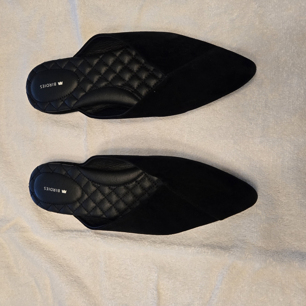 Birdies Black Mules with Suede Finish and Cutout Design